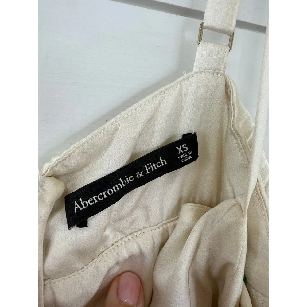 Abercrombie & Fitch GISELLE Pleated Tiered Dress Women XS Cream Satin Cutout